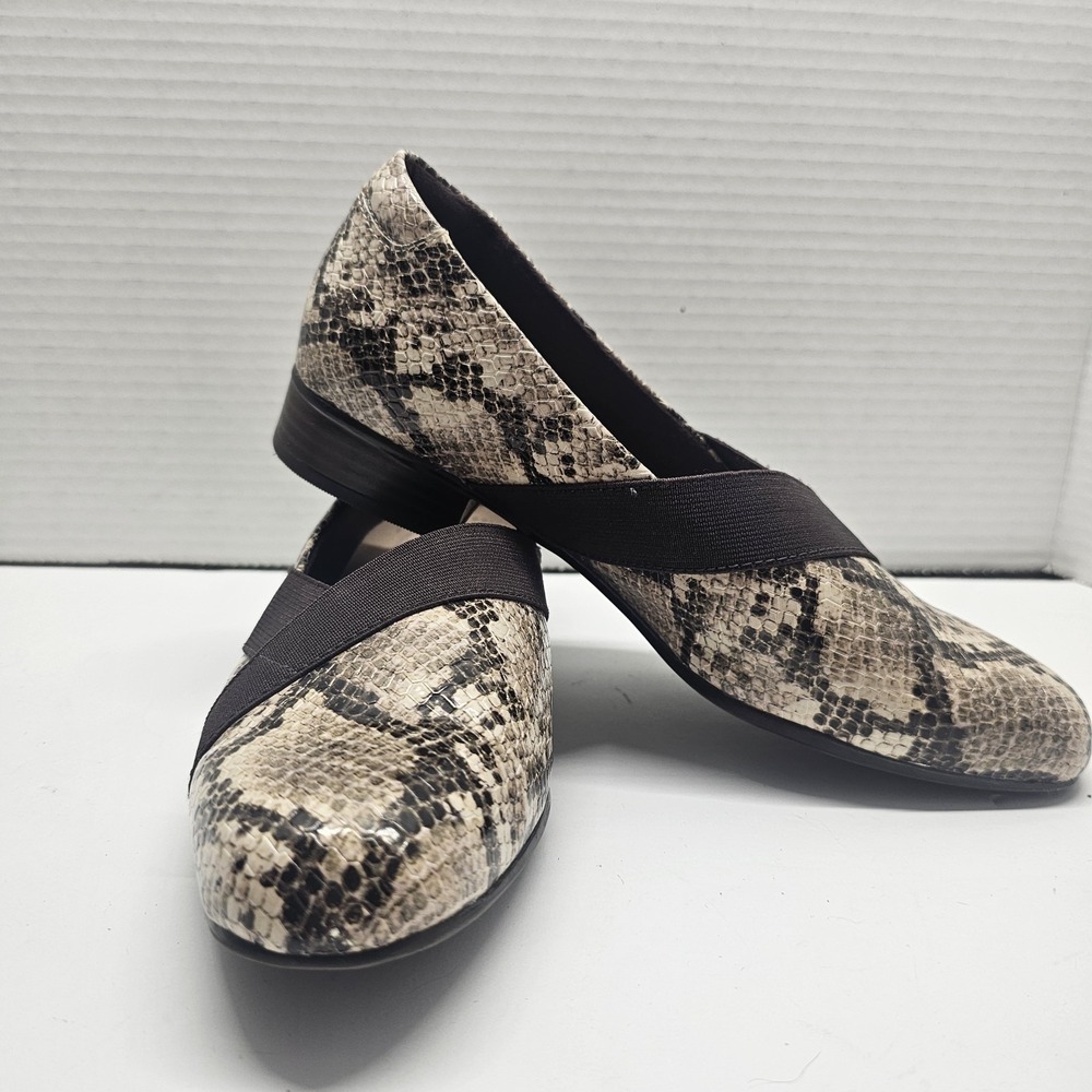Clarks‎ Collection Slip On Loafers Juliet Dahlia Taupe Faux Snake 7 1/2 M EUC